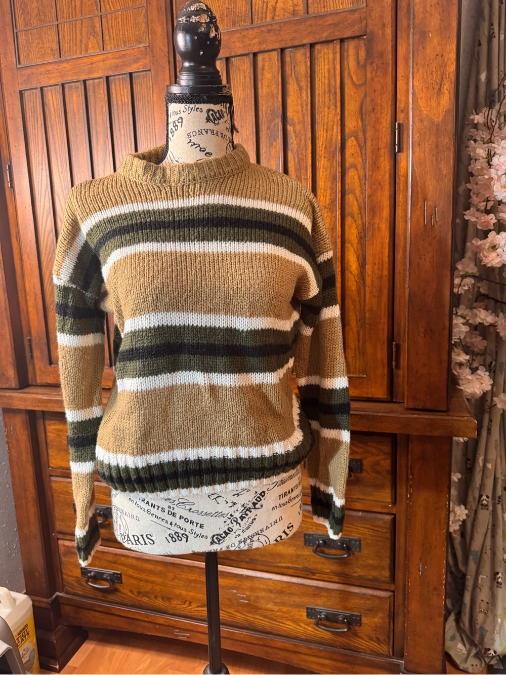 Urban Outfitters Striped Crewneck Sweater - Tan, Olive, White